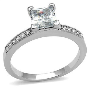 3W1209 - Rhodium Brass Ring with AAA Grade CZ  in Clear A874-3W1209