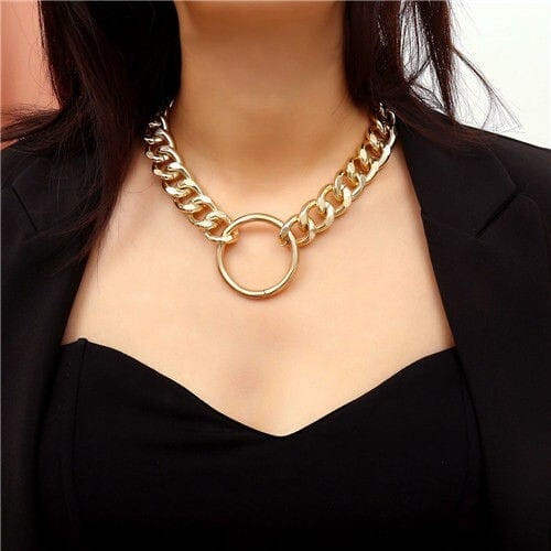 Hoop Pendant Chunky Chain Design Punk Fashion Costume Necklace - Golden A392-fane5782