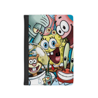Spongebob and Friends PU Faux Leather Passport Cover Wallet Black Holders Luggage Travel