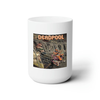 Deadpool on Train White Ceramic Mug 15oz Sublimation BPA Free