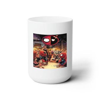 Superhero Drunk Spiderman Deadpool White Ceramic Mug 15oz Sublimation BPA Free