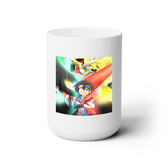 Tengen Toppa Gurren Lagann X Digimon Xros Wars White Ceramic Mug 15oz Sublimation BPA Free