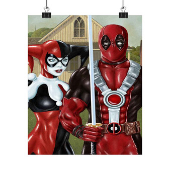 American Gothic Harley Quinn and Deadpool Silky Poster Satin Art Print Wall Home Decor