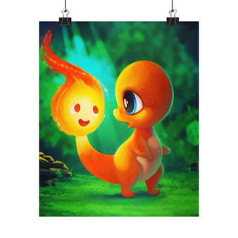 Calcifer and Charmander Silky Poster Satin Art Print Wall Home Decor