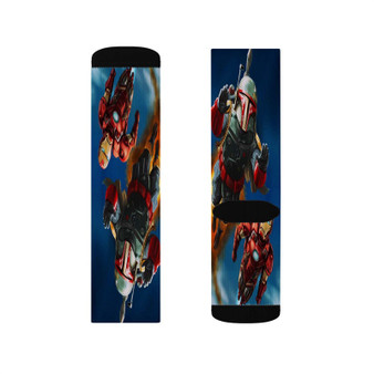 Boba Fett and Iron Man Sublimation White Socks Polyester Unisex Regular Fit