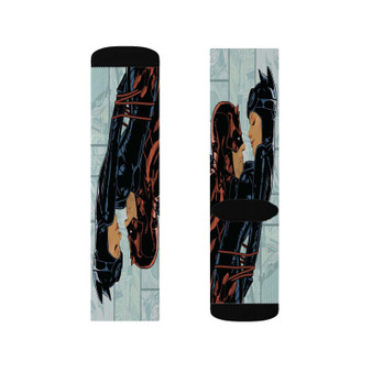 Daredevil and Catwoman Sublimation White Socks Polyester Unisex Regular Fit