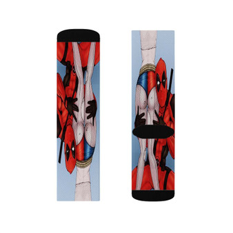 Deadpool and Sexy Harley Quinn Sublimation White Socks Polyester Unisex Regular Fit