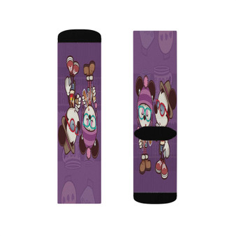 Hipster Mickey Mouse and Minnie Mouse Sublimation White Socks Polyester Unisex Regular Fit