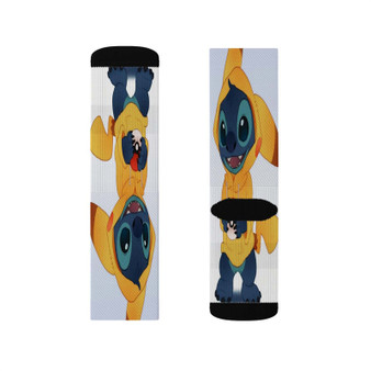 Stitch as Pikachu Pokemon Sublimation White Socks Polyester Unisex Regular Fit