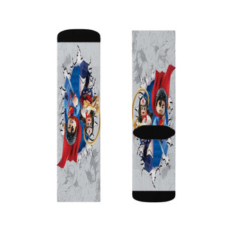 Wonder Woman and Superman lego Sublimation White Socks Polyester Unisex Regular Fit