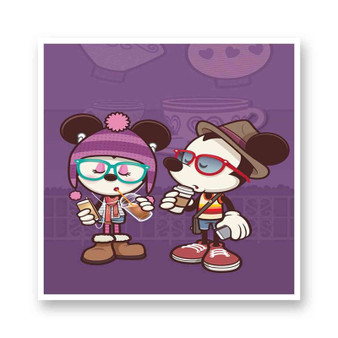 Hipster Mickey Mouse and Minnie Mouse Kiss-Cut Stickers White Transparent Vinyl Glossy