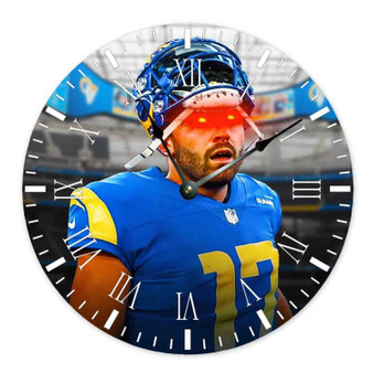 Baker Mayfield LA Rams Round Non-ticking Wooden Wall Clock