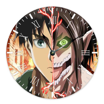 Eren Yeager Attack on Titan Round Non-ticking Wooden Wall Clock