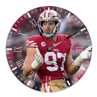 Nick Bosa San Francisco 49ers Round Non-ticking Wooden Wall Clock