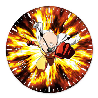 Saitama One Punch Man Round Non-ticking Wooden Wall Clock