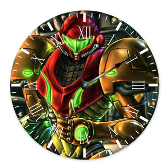 Samus Aran Metroid Round Non-ticking Wooden Wall Clock