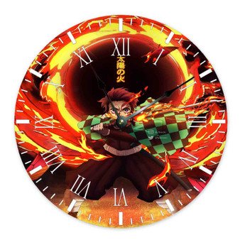 Tanjiro Kamado Demon Slayer Round Non-ticking Wooden Wall Clock