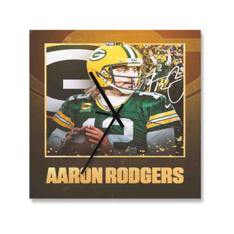 Aaron Rodgers Green Bay Packers Square Silent Scaleless Wooden Wall Clock