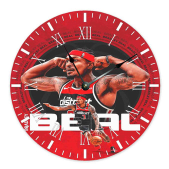 Bradley Beal Washington Wizards Round Non-ticking Wooden Wall Clock