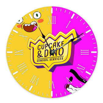 Cupcake and Dino General Services Round Non-ticking Wooden Wall Clock