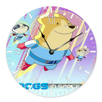 Dogs in Space Round Non-ticking Wooden Wall Clock