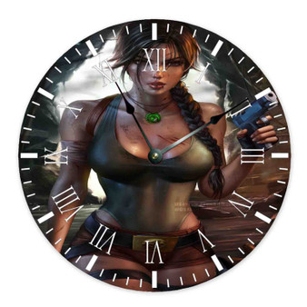 Lara Croft Tomb Raider Round Non-ticking Wooden Wall Clock