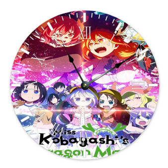 Miss Kobayashi s Dragon Maid Round Non-ticking Wooden Wall Clock