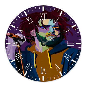 J Cole Art Round Non-ticking Wooden Wall Clock