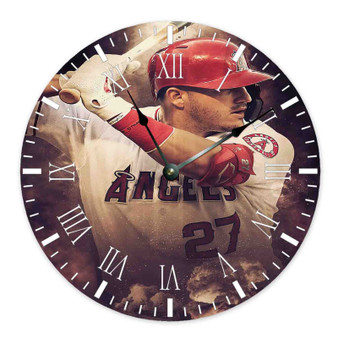 Mike Trout LA Angels Round Non-ticking Wooden Wall Clock