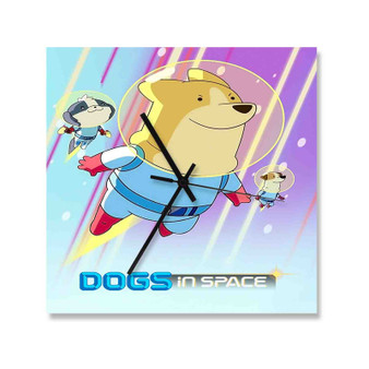 Dogs in Space Square Silent Scaleless Wooden Wall Clock