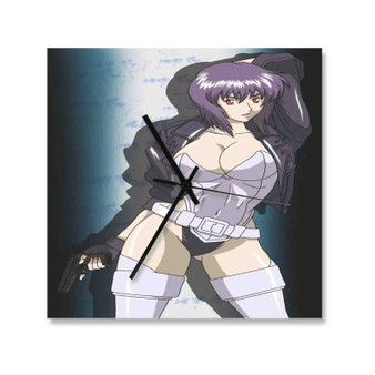 Motoko Kusanagi Ghost in the Shell Square Silent Scaleless Wooden Wall Clock
