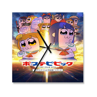 Pop Team Epic Square Silent Scaleless Wooden Wall Clock