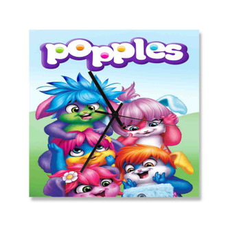 Popples Square Silent Scaleless Wooden Wall Clock