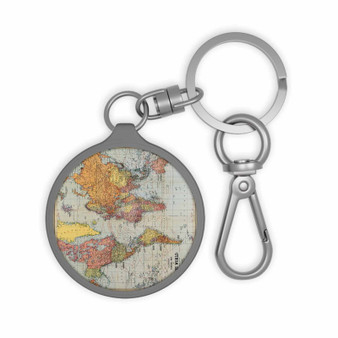 Vintage Map of The World Keyring Tag Acrylic Keychain With TPU Cover