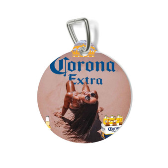 Corona Extra Beer Poster Girl Round Pet Tag Coated Solid Metal