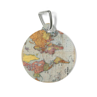 Vintage Map of The World Round Pet Tag Coated Solid Metal