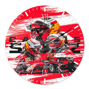 Carlos Sainz Formula 1 Round Non-ticking Wooden Wall Clock