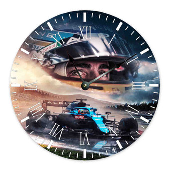 Fernando Alonso Formula 1 Round Non-ticking Wooden Wall Clock