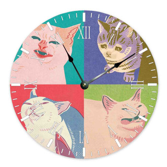 Four Meme Cats of the Apocalypse Round Non-ticking Wooden Wall Clock