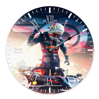 Max Verstappen F1 Winner Round Non-ticking Wooden Wall Clock