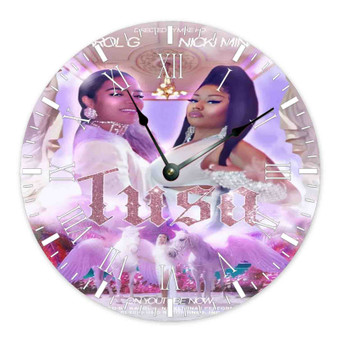 Karol G and Nicki Minaj Round Non-ticking Wooden Wall Clock