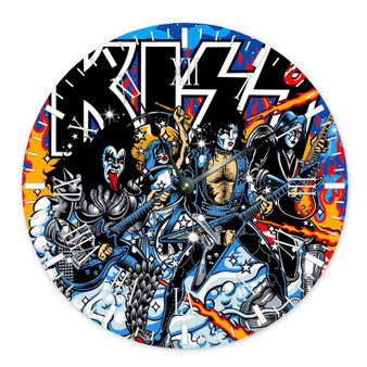 Kiss Band Round Non-ticking Wooden Wall Clock