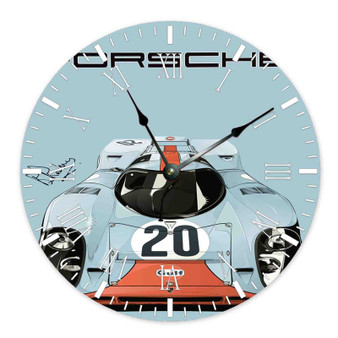 Porsche 917 Signed Round Non-ticking Wooden Wall Clock