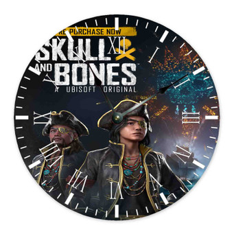 Skull and Bones Video Game Round Non-ticking Wooden Wall Clock