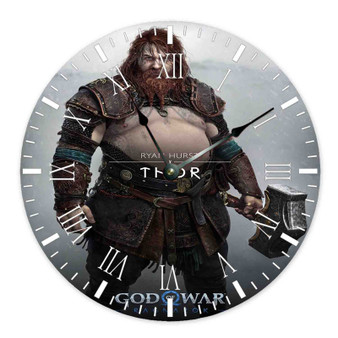 Thor God Of War Ragnarok Round Non-ticking Wooden Wall Clock