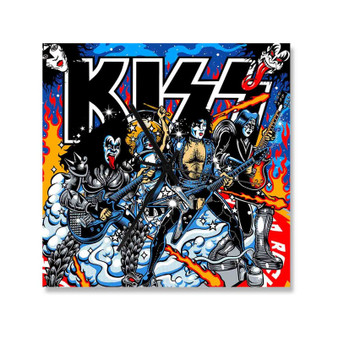 Kiss Band Square Silent Scaleless Wooden Wall Clock