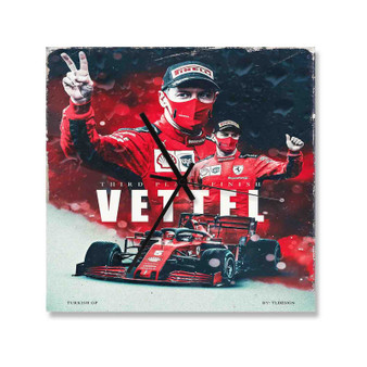 Sebastian Vettel F1 Ferrari Square Silent Scaleless Wooden Wall Clock