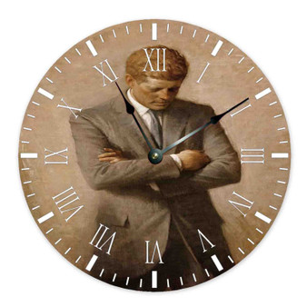 John F Kennedy Art Poster Round Non-ticking Wooden Wall Clock