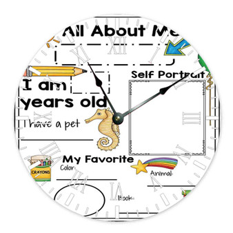 All About Me Round Non-ticking Wooden Black Pointers Wall Clock