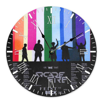 Arcade Fire Tour 2022 Round Non-ticking Wooden Black Pointers Wall Clock